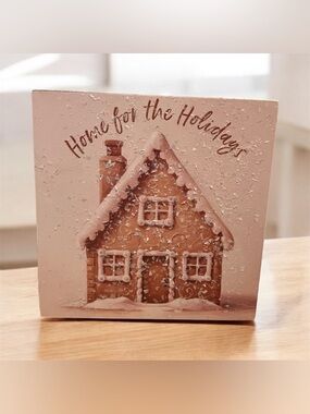 NEW Wooden Box Sign Distressed Home for the Holidays Gingerbread House Christmas
